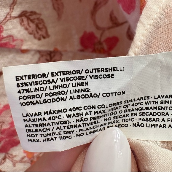 Tintoretto Linen Floral Dress White Pink Orange Short Sleeve V-Neck Size M - Picture 9 of 16